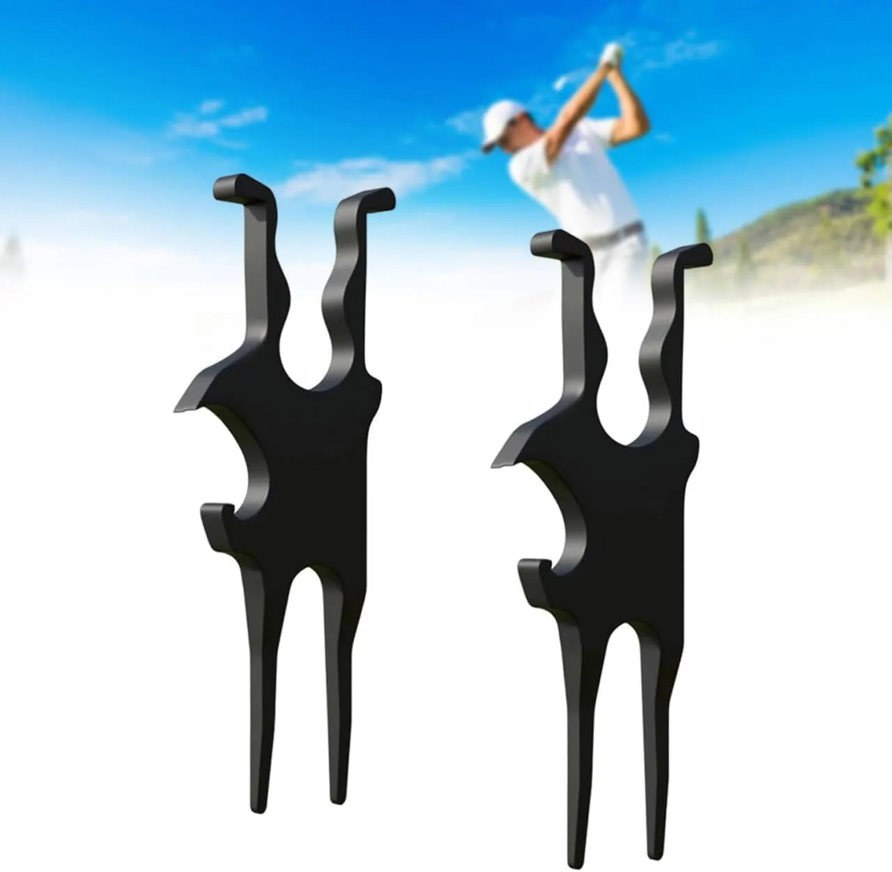 3-in-1 Golf Holder Divot Tool, Magnetic Golf Cart Holder with Clamp, Ball Marker & Beverage Shotgun Opener Multi-Tool, Strong Magnet