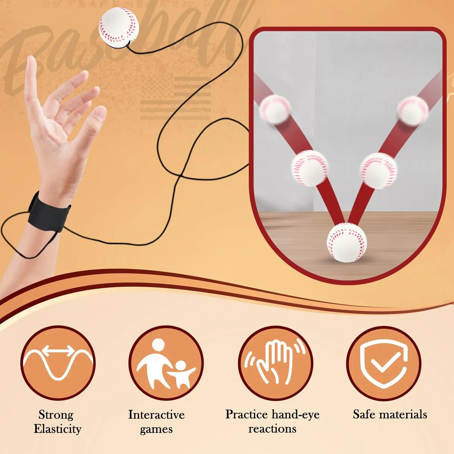 4/8/16/32 Wrist Return Ball on a String 2.36 Inches Rebound Sport Balls with Elastic Strap Baseball Soccer Tennis Practice Party Favors, Wrist Exercise and Fun Play for Kids & Adults