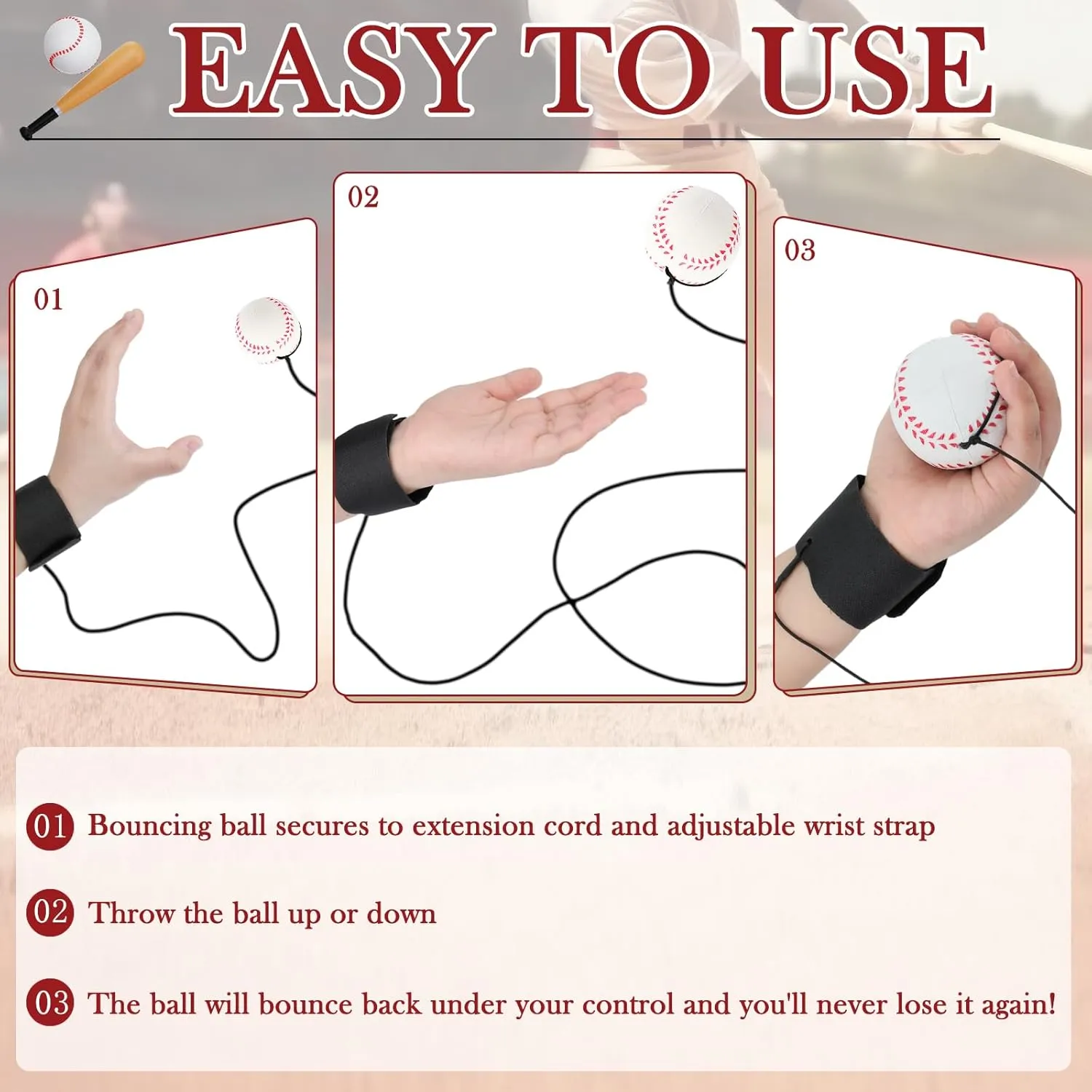 4/8/16/32 Wrist Return Ball on a String 2.36 Inches Rebound Sport Balls with Elastic Strap Baseball Soccer Tennis Practice Party Favors, Wrist Exercise and Fun Play for Kids & Adults