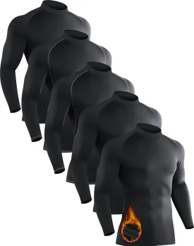 5 Pack Men's Thermal Turtle Mock Neck Shirts Long Sleeve Compression Fleece Lined Shirts Undershirt Base Layer Tops
