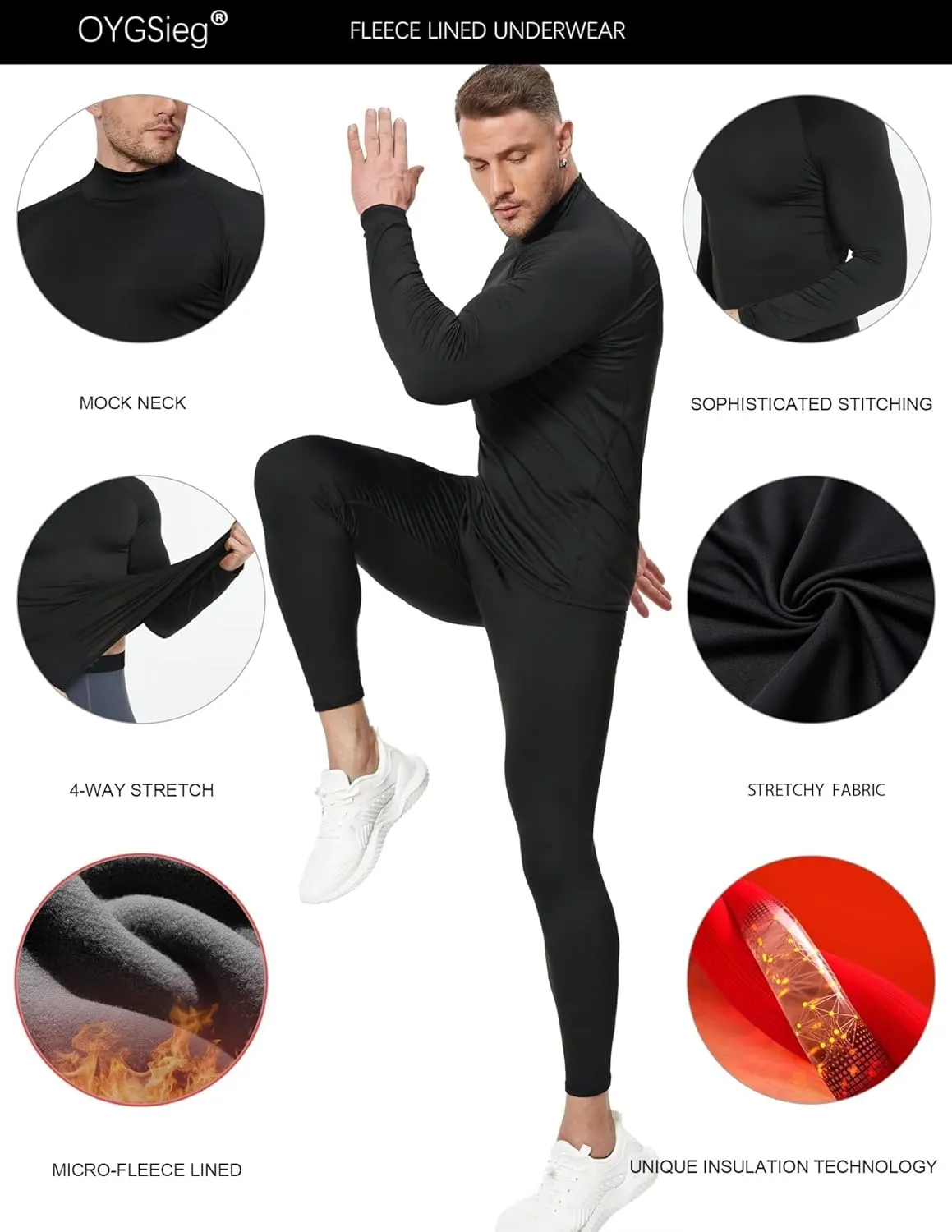 5 Pack Men's Thermal Turtle Mock Neck Shirts Long Sleeve Compression Fleece Lined Shirts Undershirt Base Layer Tops