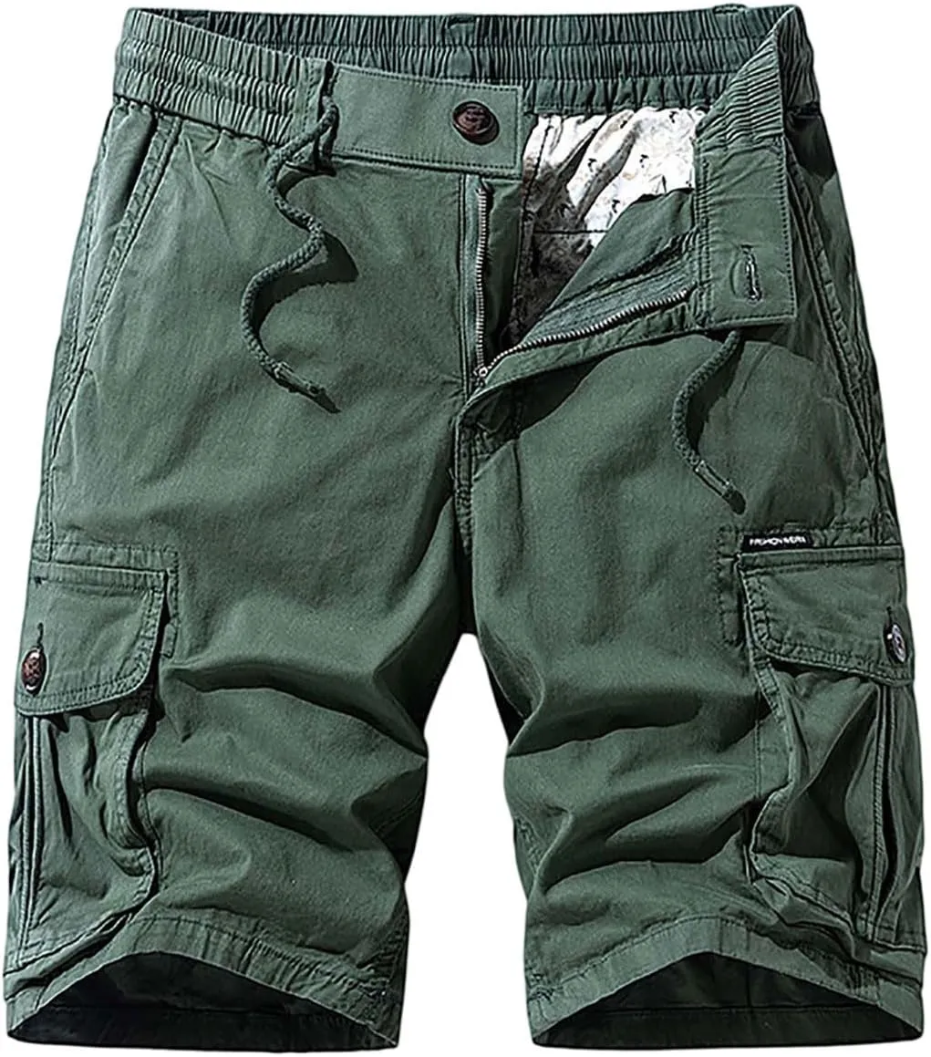 ADHOWBEW Hiking Shorts Men Tactical Summer Below Knee Relaxed Carpenter with Cell Phone Pocket Stretch Trunks