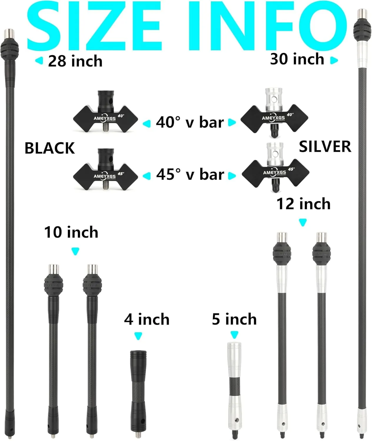 AMEYXGS Archery Bow Stabilizer Set 4/5/10/12/28/30 inch 3k Carbon Bow Balance Bar with Stabilizer Rubber and Weights for Recurve Bow and Compound Bow