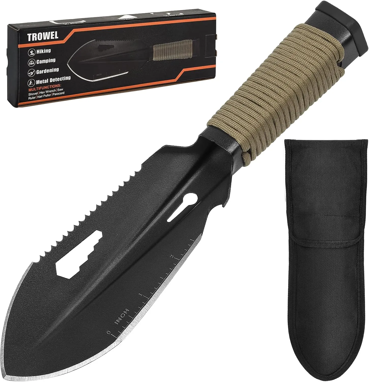 Backpacking Trowel Ultralight, Camping Shovel, Garden Trowel Hand Tool with Carrying Pouch for Hiking, Digging, Metal Detecting, Gardening Multitool Survival