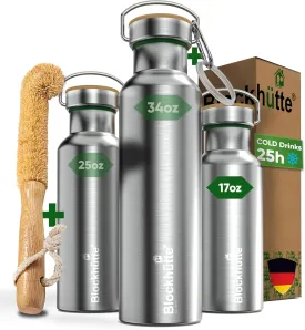 Blockhtte Vacuum Insulated Stainless Steel Water Bottle I 17 oz I Wide Mouth Metal Bottle for hot and cold drinks I BPA-Free I perfect for Travel, School I Kids, Adults, Water Canteen, Sports, flask