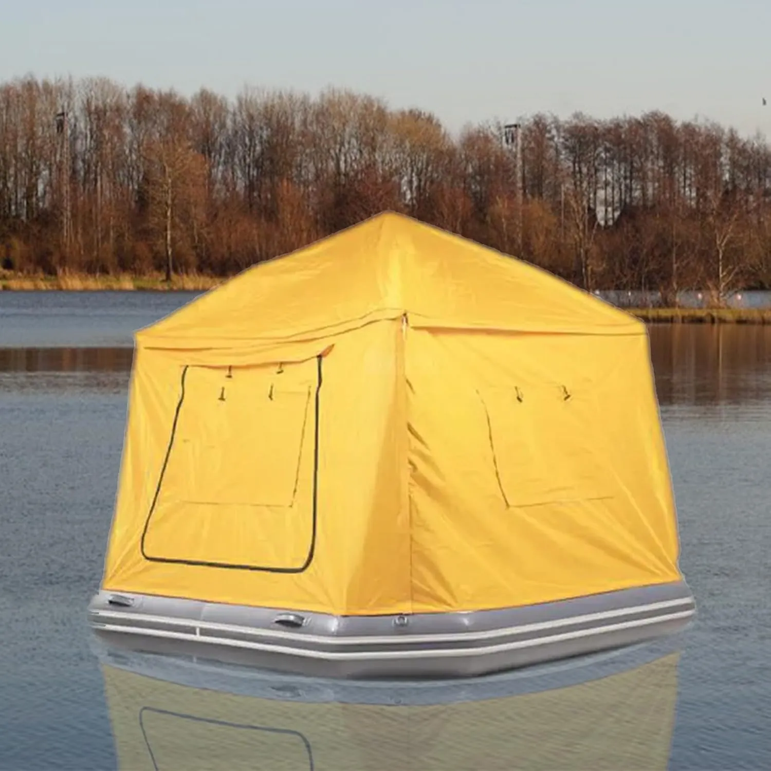 Camping Inflatable Tent Floating Shoal Tent for Lake Pool Outdoor, Fishing Raft Boat Waterproof Windproof Yellow,W/8ftH/7.5ft
