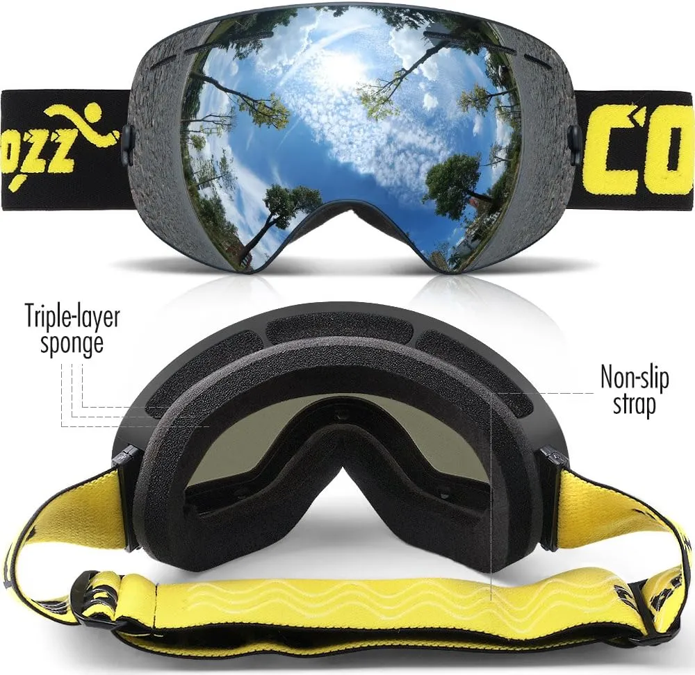 COPOZZ Ski Goggles, G1 OTG Snowboard Snow Goggles for Men Women Youth, Interchangeable Double Layer Anti Fog UV Protection