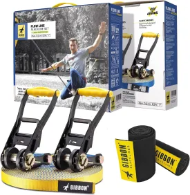 Gibbon Flowline Slackline with TreeWear - 82ft Slack Line - 74ft x 1 line & Two 8.5ft Ratchet Straps, Reinforced Loops, 2 Signature Ratchets
