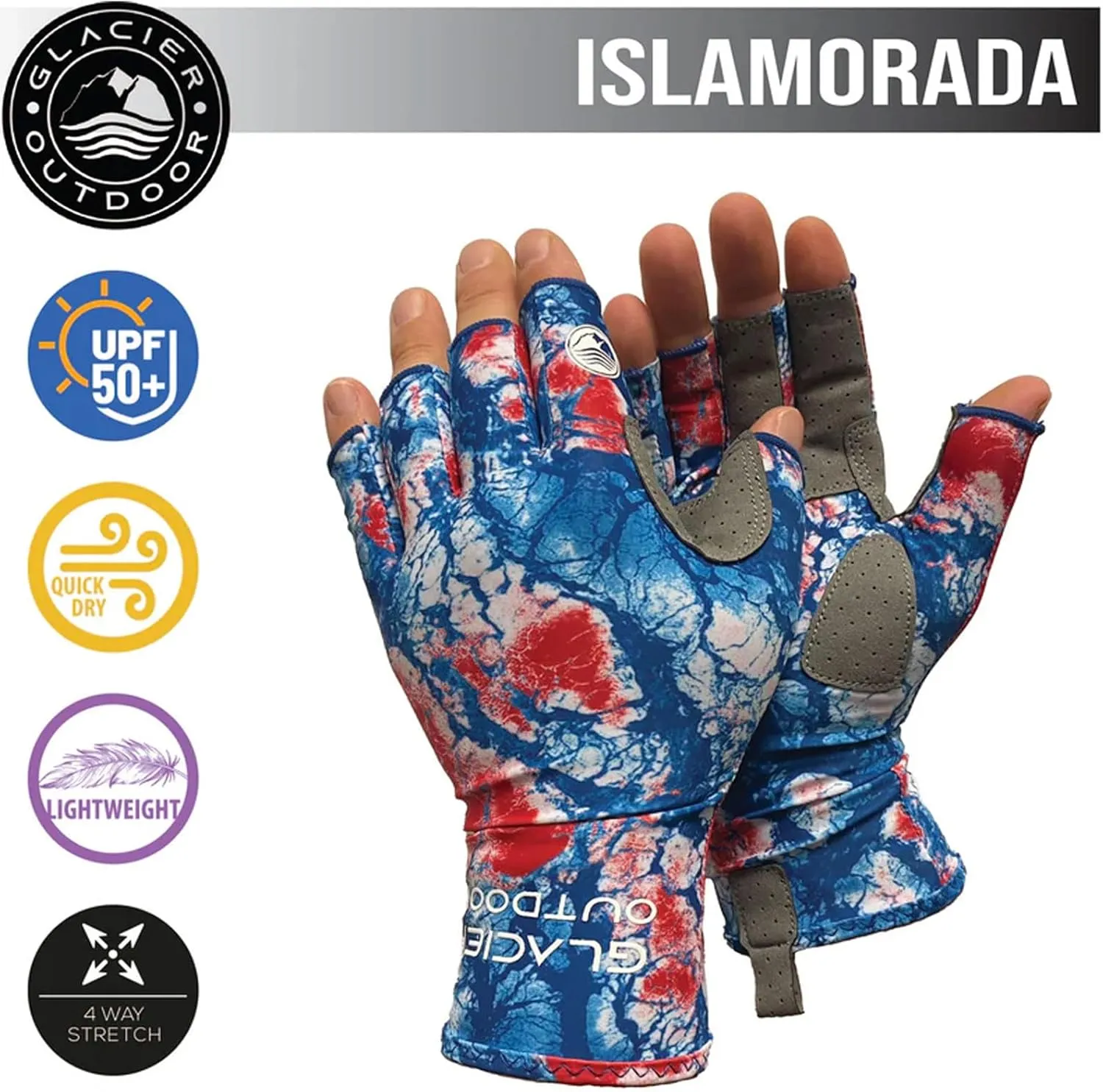 Glacier Glove Islamorada 50  Sun Protection Durable Lightweight Breathable Quick-Dry Fingerless Outdoor Fishing Sun Glove