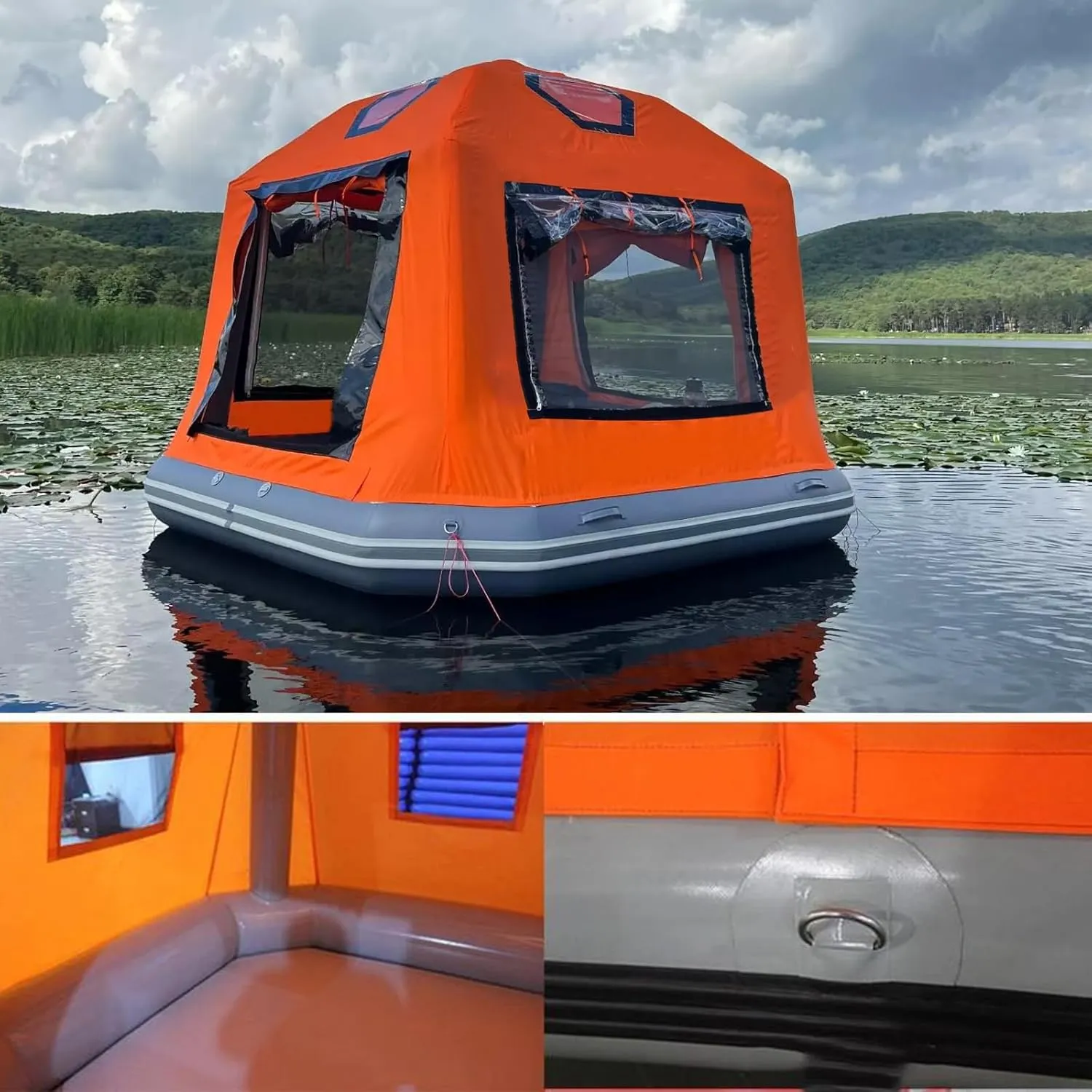 Inflatable Floating Family Camping Tent Fishing Raft Boat for Pool Lounge Lake Calm Waters