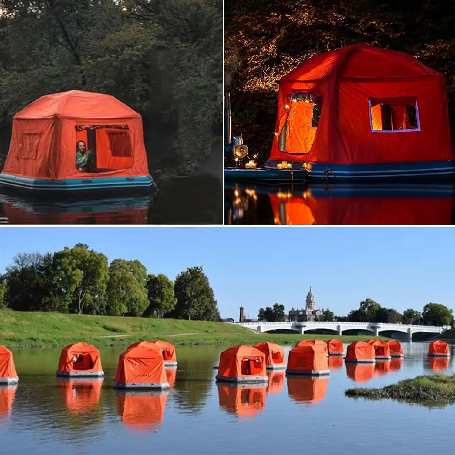 Inflatable Floating Family Camping Tent Fishing Raft Boat for Pool Lounge Lake Calm Waters