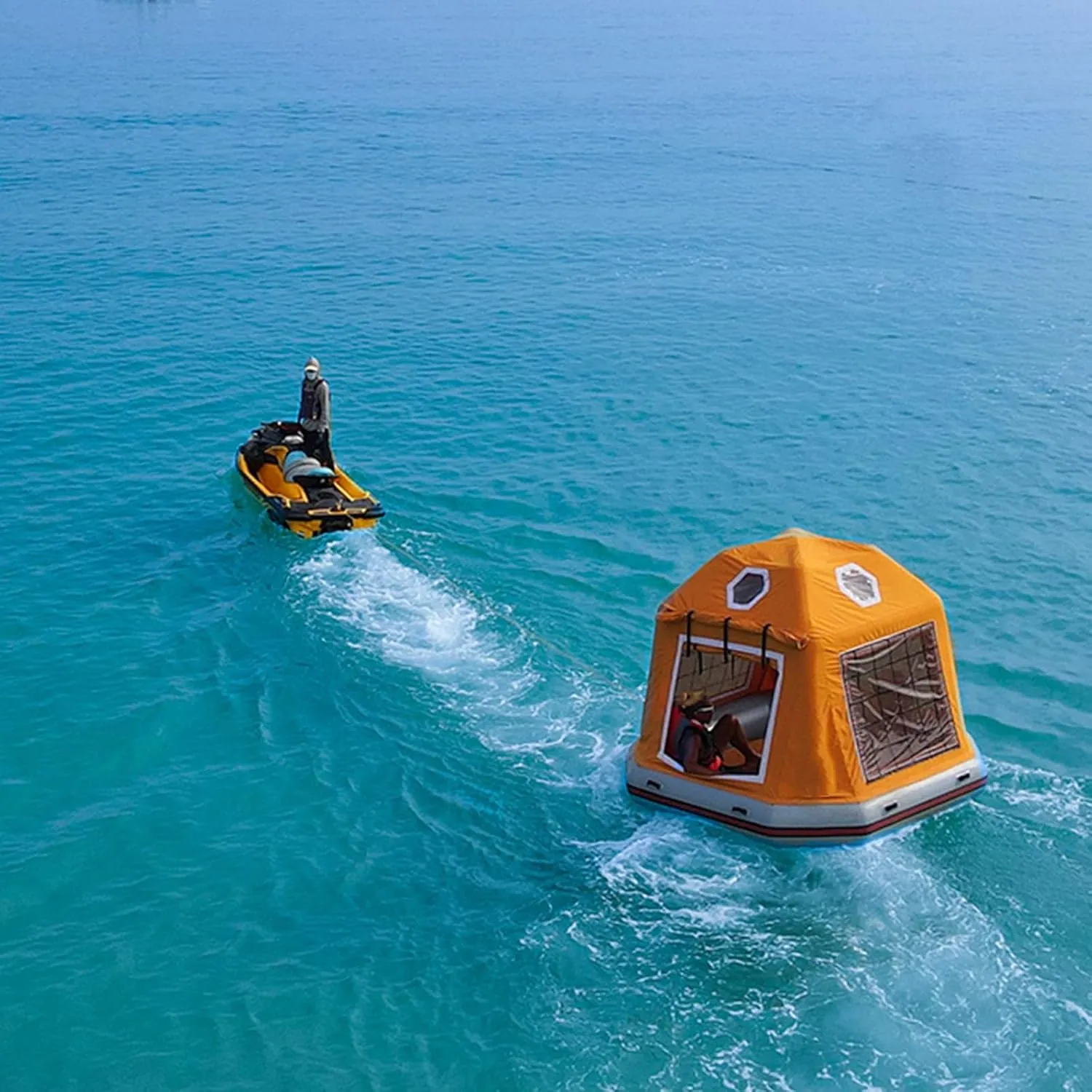 Inflatable Floating Family Camping Tent Fishing Raft Boat for Pool Lounge Lake Calm Waters