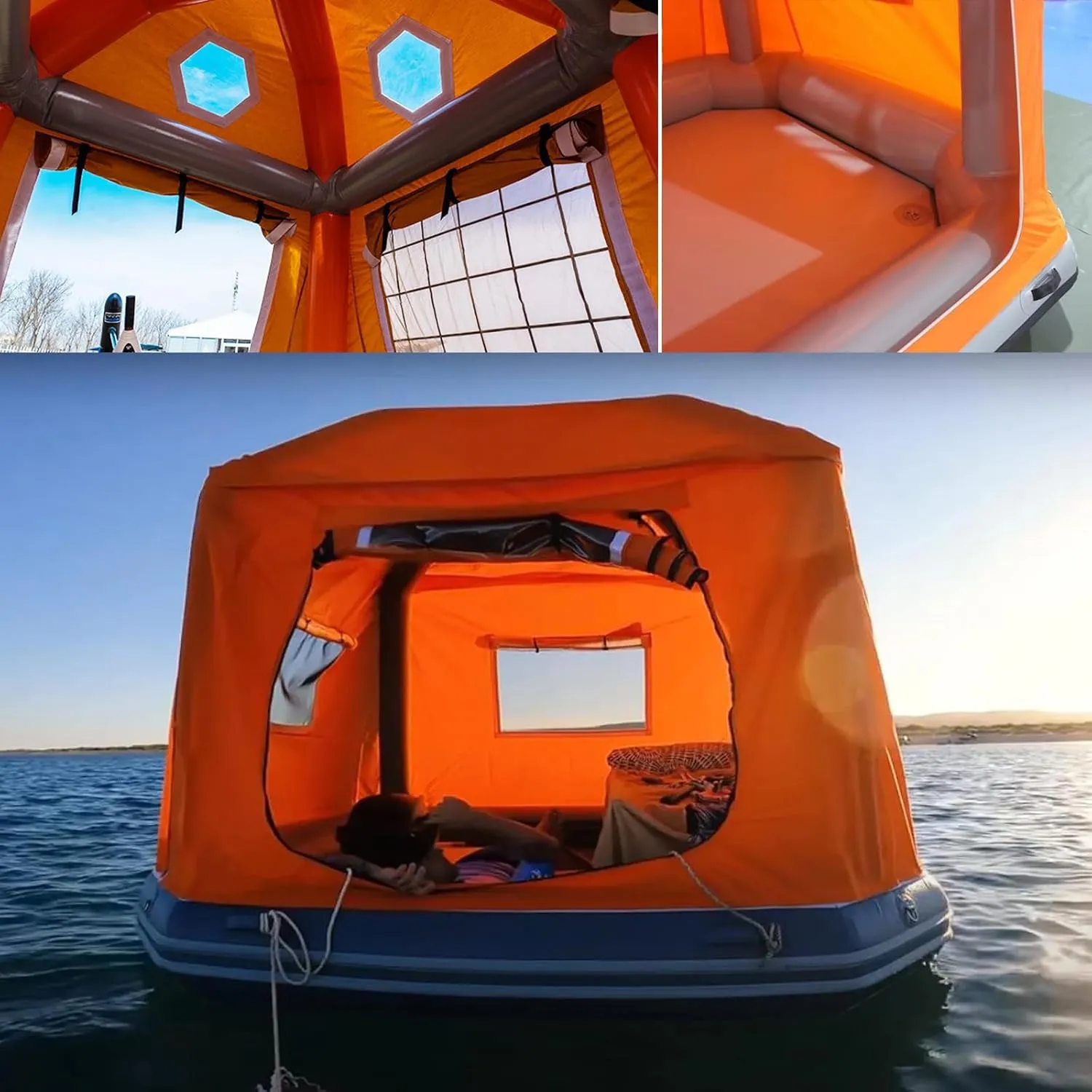 Inflatable Floating Family Camping Tent Fishing Raft Boat for Pool Lounge Lake Calm Waters