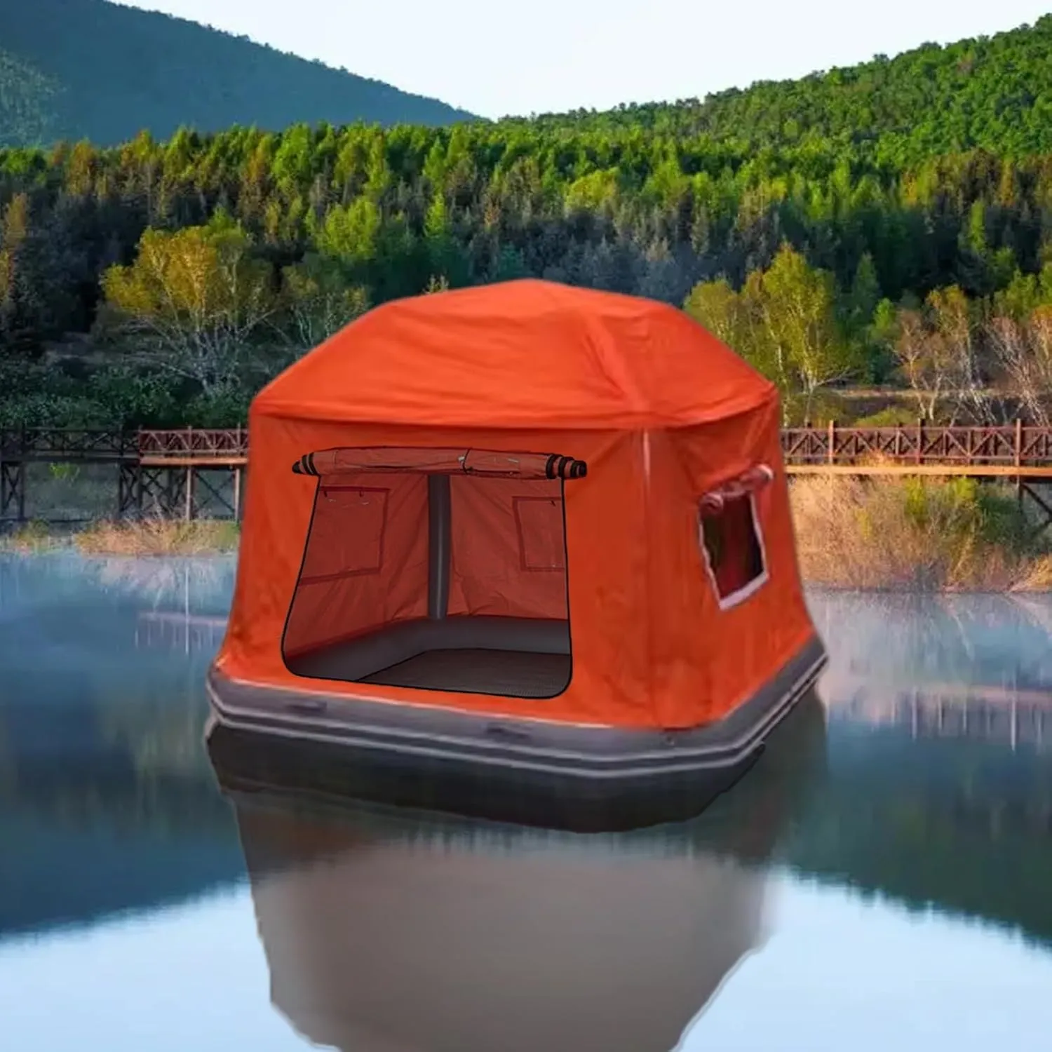 Inflatable Floating Family Camping Tent Fishing Raft Boat for Pool Lounge Lake Calm Waters