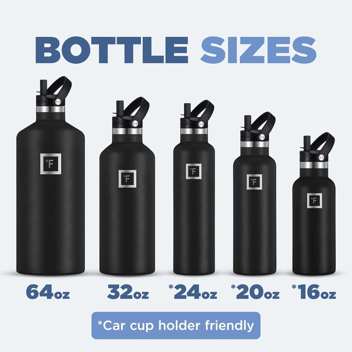 IRON FLASK Camping & Hiking Hydration Canteens - 3 Lids (Narrow Straw Lid) Leak Proof Vacuum Insulated Stainless Steel - Hot & Cold Double Walled Sports Water Bottle - Dark Night, 64 Oz