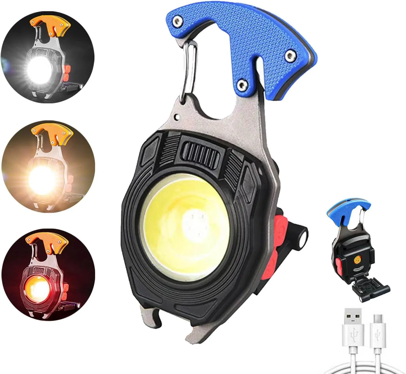 Keychain COB Flashlight, Multifunction LED Pocket Light, Rechargeable Emergency Light 800 Lumens, Magnetic Base Screwdriver Bottle Opener Water Resistant for Fishing Camping Hiking