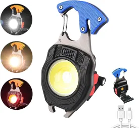 Keychain COB Flashlight, Multifunction LED Pocket Light, Rechargeable Emergency Light 800 Lumens, Magnetic Base Screwdriver Bottle Opener Water Resistant for Fishing Camping Hiking