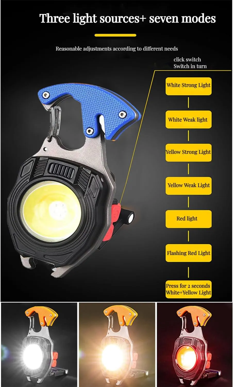 Keychain COB Flashlight, Multifunction LED Pocket Light, Rechargeable Emergency Light 800 Lumens, Magnetic Base Screwdriver Bottle Opener Water Resistant for Fishing Camping Hiking