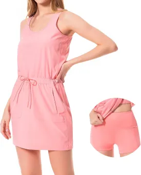 Lightbare Womens UPF 50  Tank Dress with Pockets Detachable Shorts Drawstring Waist Quick Dry for Hiking Camping Outdoors