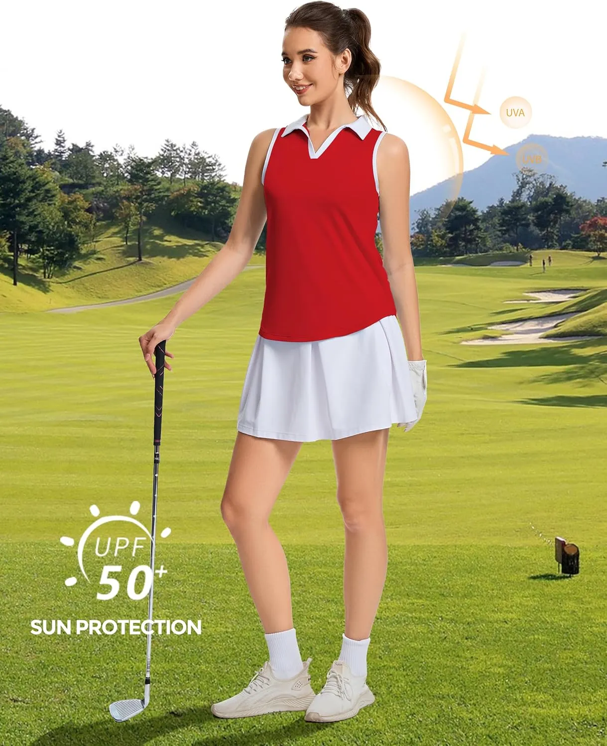 M MOTEEPI Womens Golf Shirts Sleeveless Polo Shirts for Women Quick Dry Ladies Golf Tops Tennis Athletic Polo
