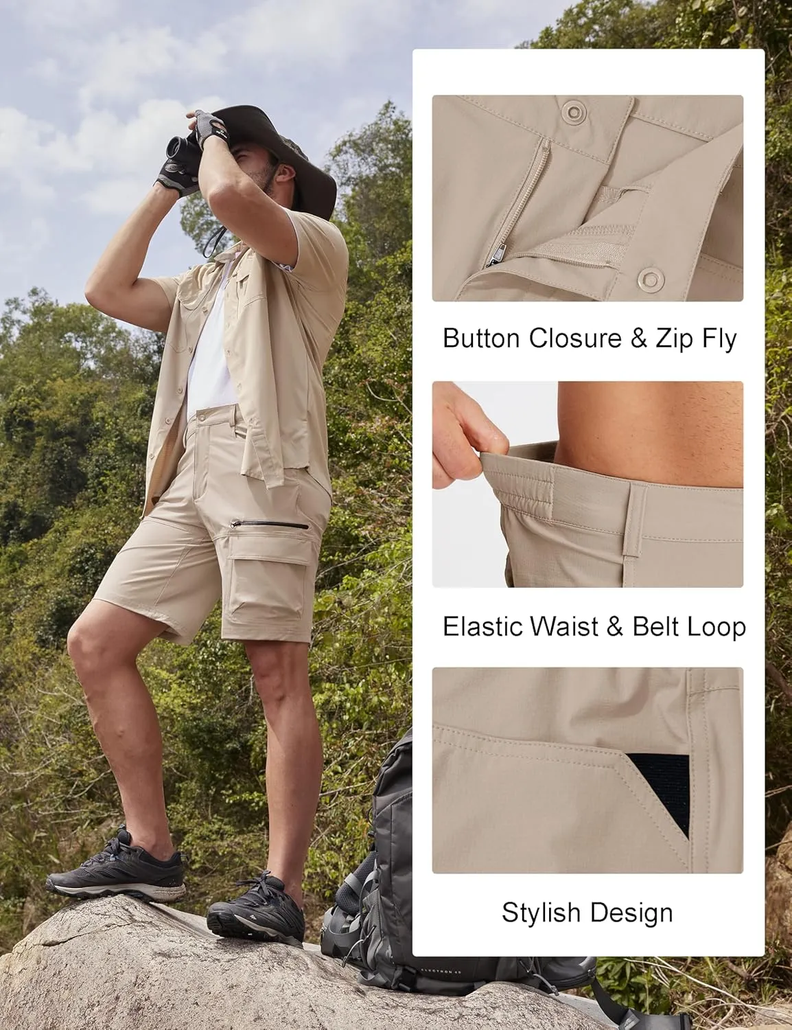 MAGCOMSEN Men's Hiking Cargo Shorts 9" Quick Dry Lightweight Summer Casual Shorts for Men Work Golf Outdoor 5 Pockets