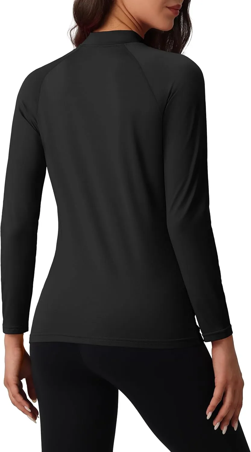 MAGCOMSEN Women's Thermal Shirts Mock Turtleneck Fleece Lined Long Sleeve Workout Underwear Base Layer Pullover Tops