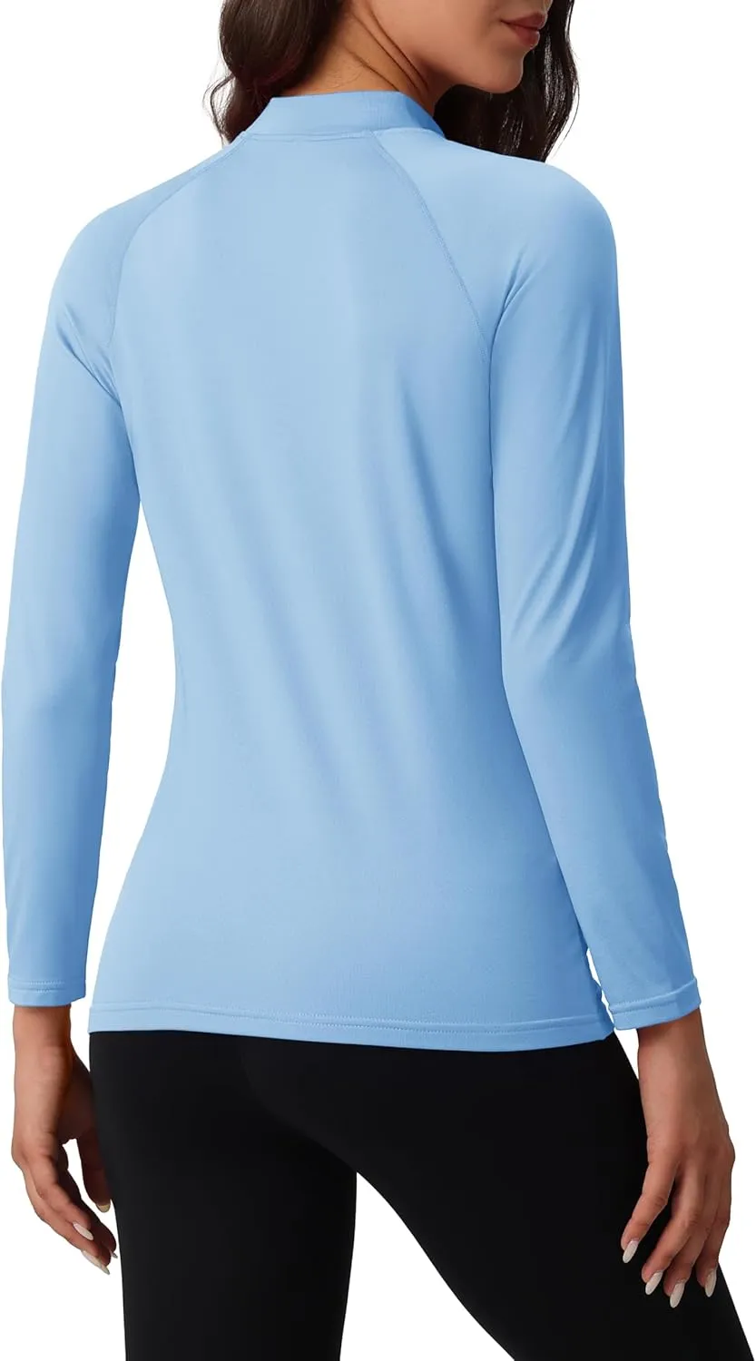 MAGCOMSEN Women's Thermal Shirts Mock Turtleneck Fleece Lined Long Sleeve Workout Underwear Base Layer Pullover Tops