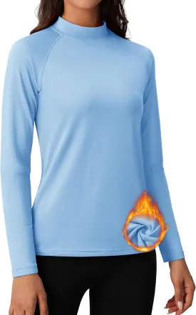 MAGCOMSEN Women's Thermal Shirts Mock Turtleneck Fleece Lined Long Sleeve Workout Underwear Base Layer Pullover Tops