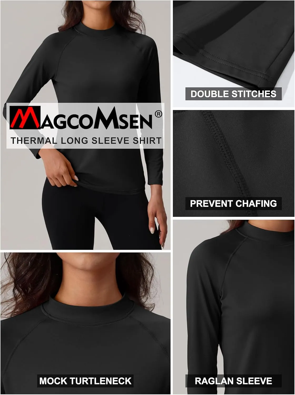 MAGCOMSEN Women's Thermal Shirts Mock Turtleneck Fleece Lined Long Sleeve Workout Underwear Base Layer Pullover Tops