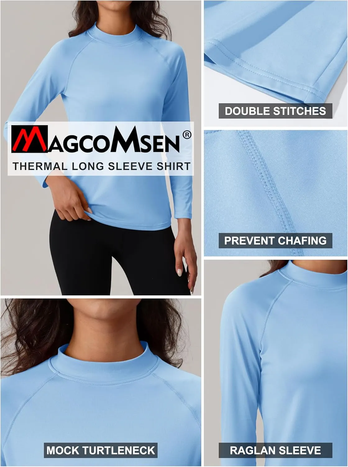 MAGCOMSEN Women's Thermal Shirts Mock Turtleneck Fleece Lined Long Sleeve Workout Underwear Base Layer Pullover Tops