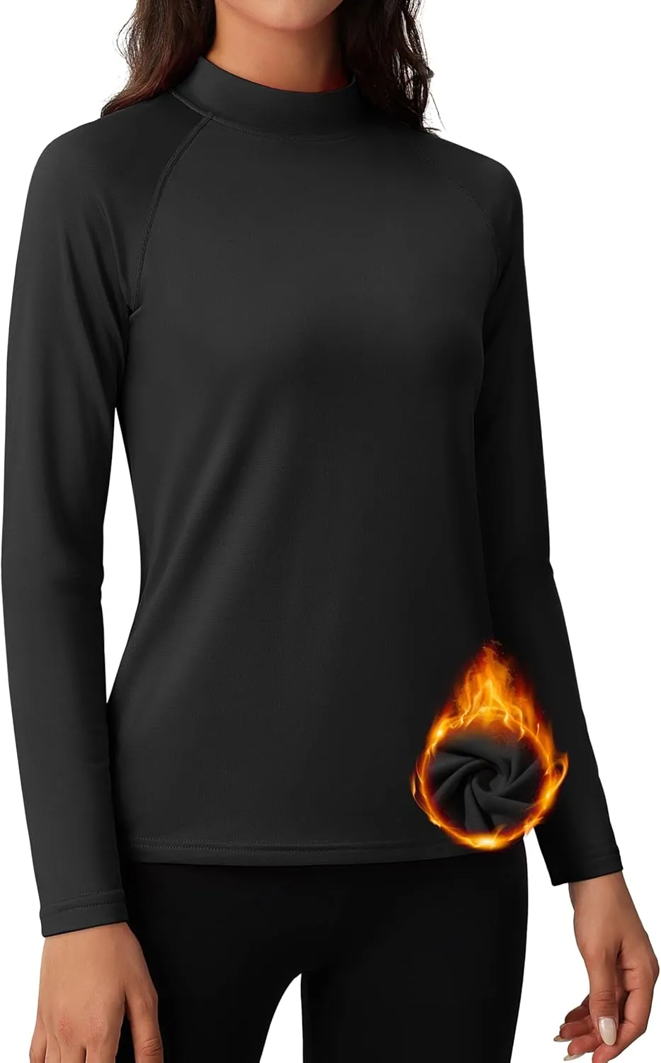 MAGCOMSEN Women's Thermal Shirts Mock Turtleneck Fleece Lined Long Sleeve Workout Underwear Base Layer Pullover Tops