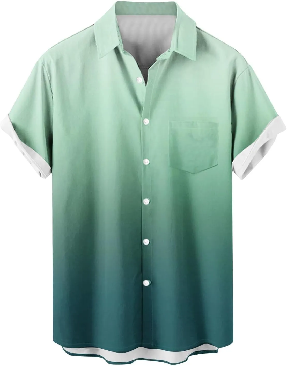 Men Summer Loose Shirts Casual Lapel Gradient T-shirts Short Sleeve Button Shirt Hawaiian Beach Tops for Men's