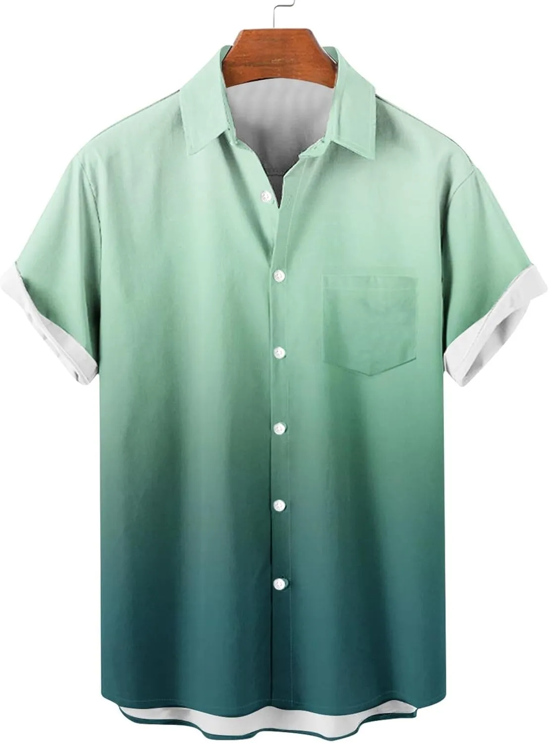 Men Summer Loose Shirts Casual Lapel Gradient T-shirts Short Sleeve Button Shirt Hawaiian Beach Tops for Men's
