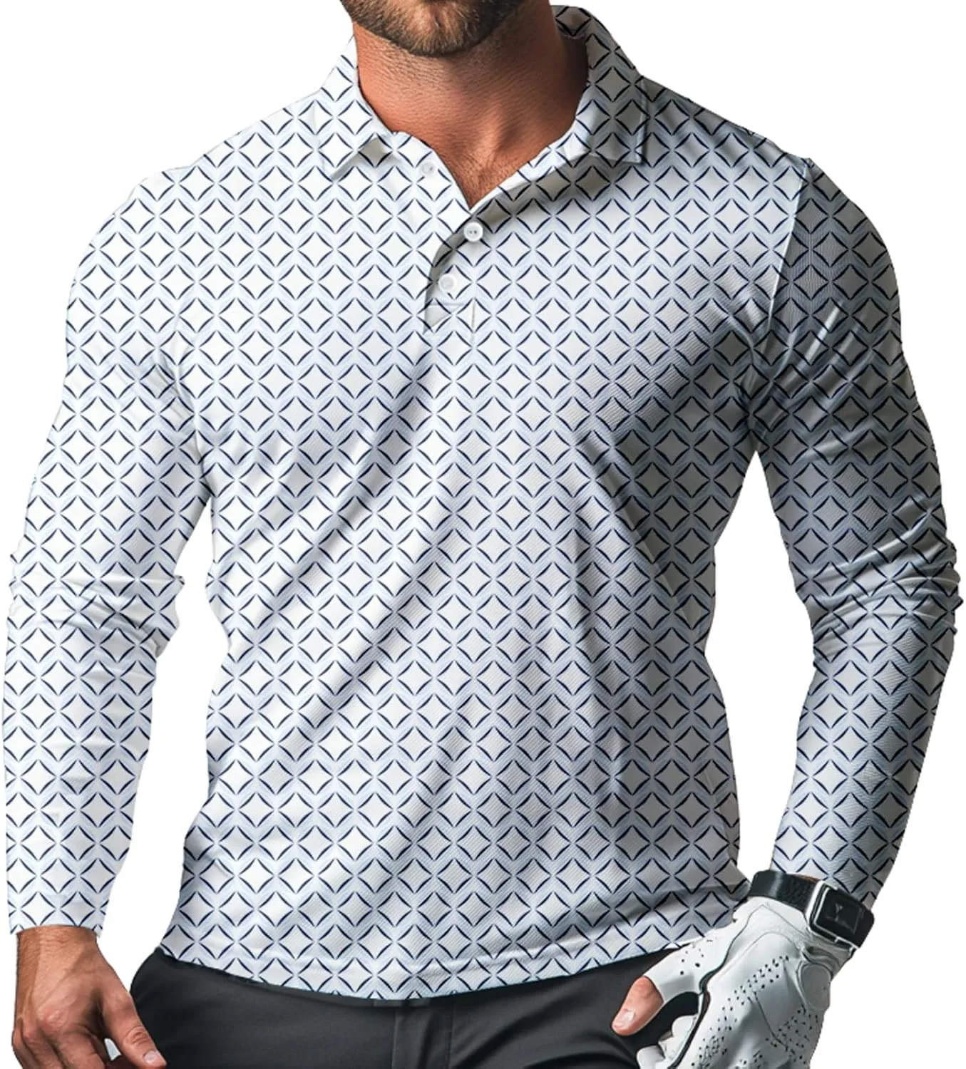 Men's Long Sleeve Golf Shirt Quick Dry 3 Button Work Fishing Outdoor Casual Collar Shirt