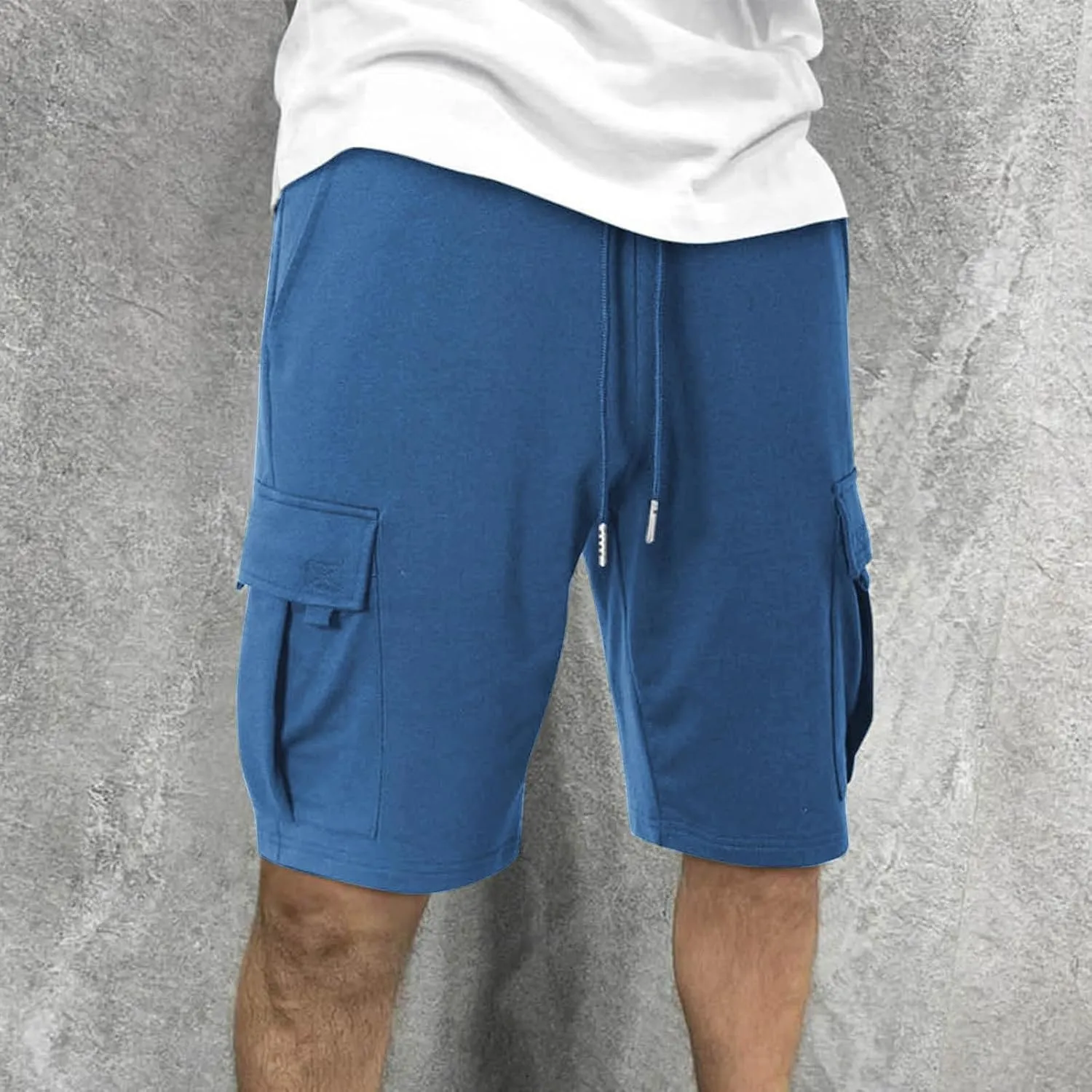 Men's Shorts Cargo Work Outdoors Summer Shorts Elastic Waist Drawstring Classic with Multi Pockets Solid Half Pants