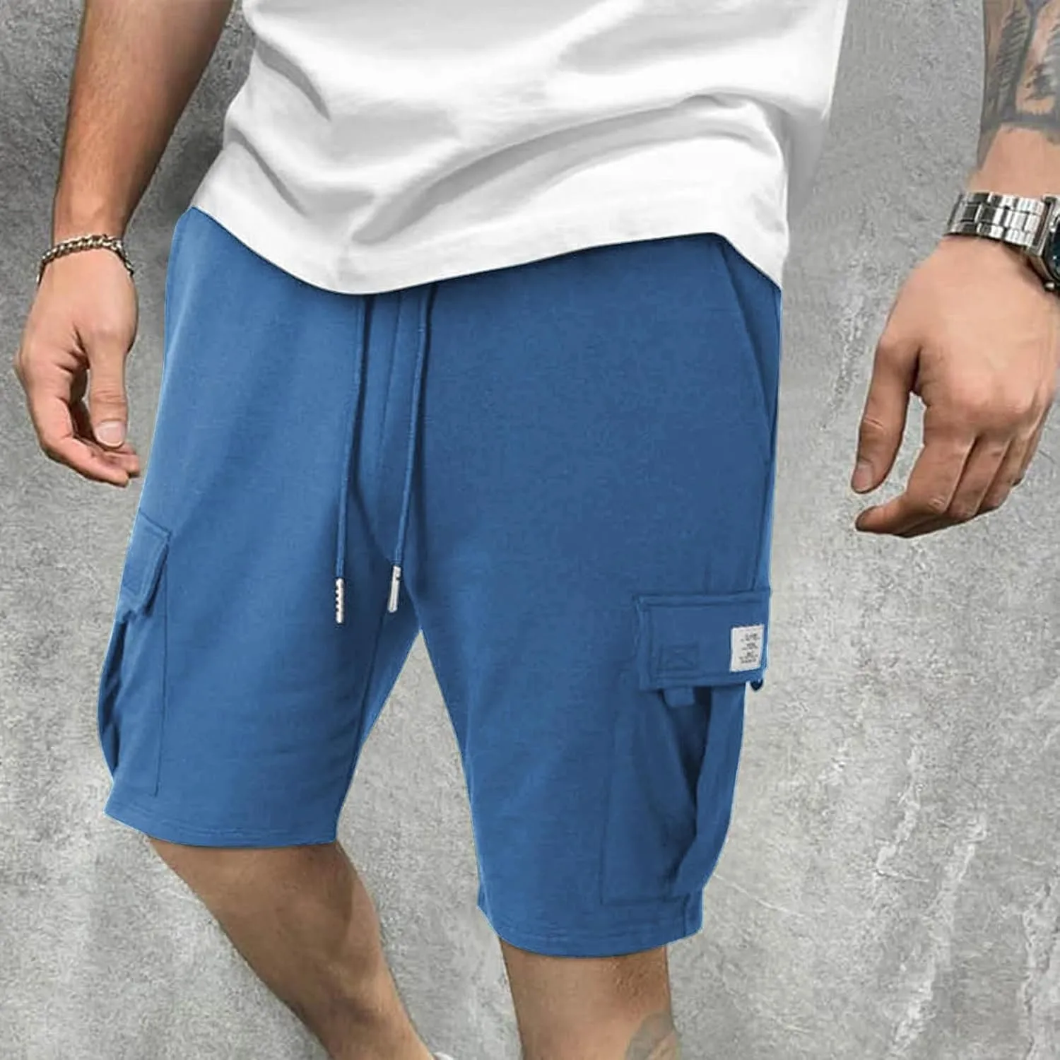 Men's Shorts Cargo Work Outdoors Summer Shorts Elastic Waist Drawstring Classic with Multi Pockets Solid Half Pants