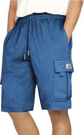 Men's Shorts Cargo Work Outdoors Summer Shorts Elastic Waist Drawstring Classic with Multi Pockets Solid Half Pants