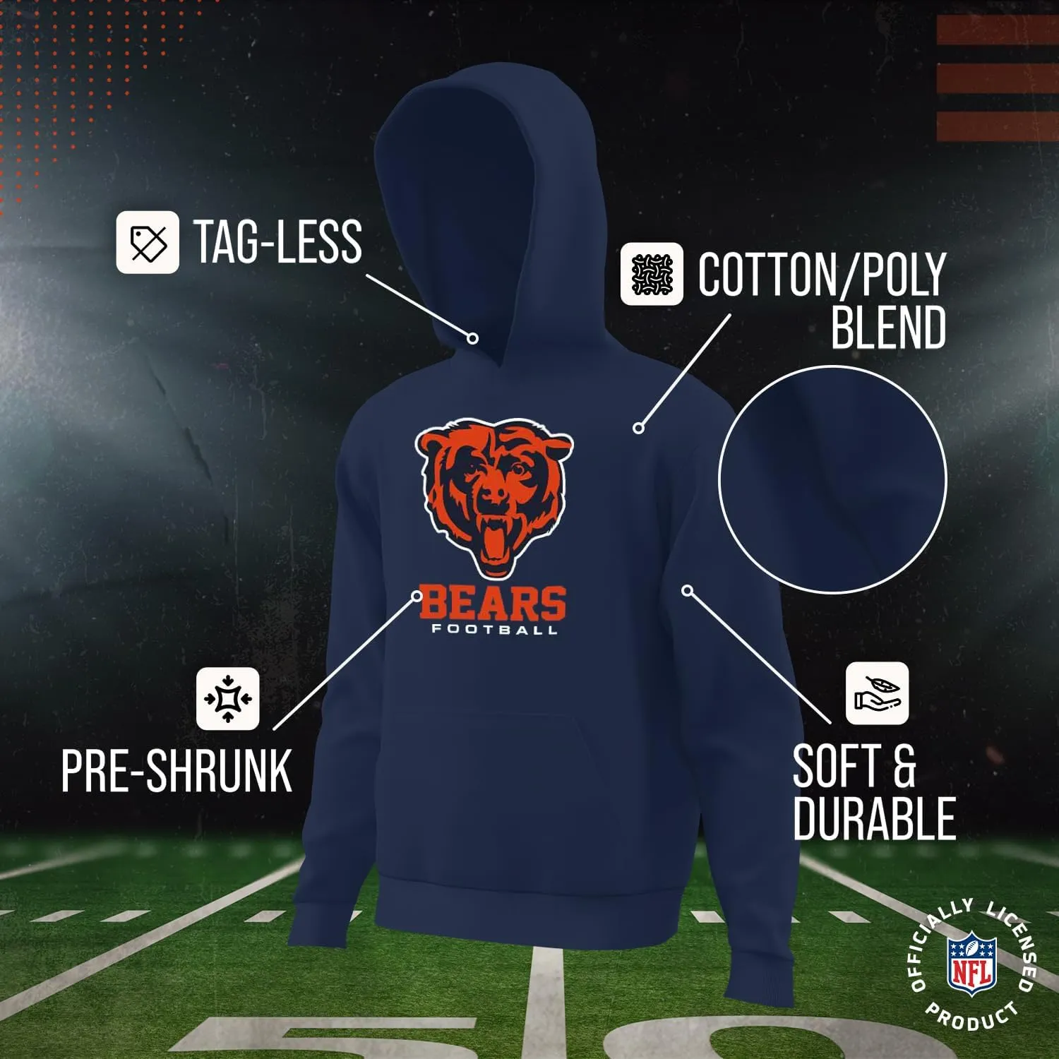 Team Fan Apparel Youth NFL Ultimate Fan Logo Fleece Hooded Sweatshirt -Tagless Football Pullover for Kids - Officially