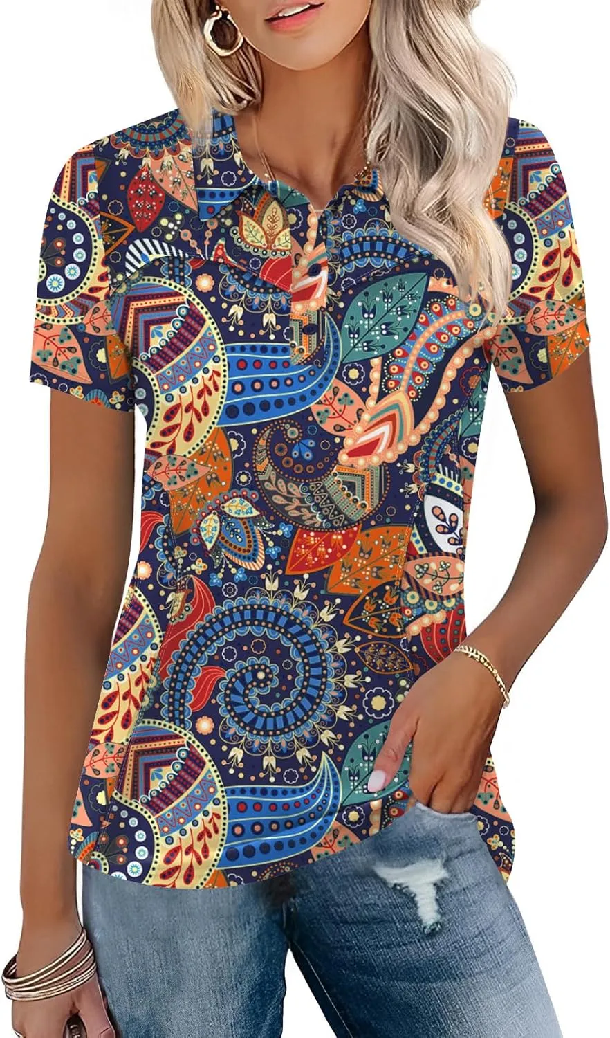 TFSDOD Womens Golf Polo Shirts Collared Short Sleeve T Shirt Lightweight Moisture Wicking Polo Casual 3 Buttons Outfits