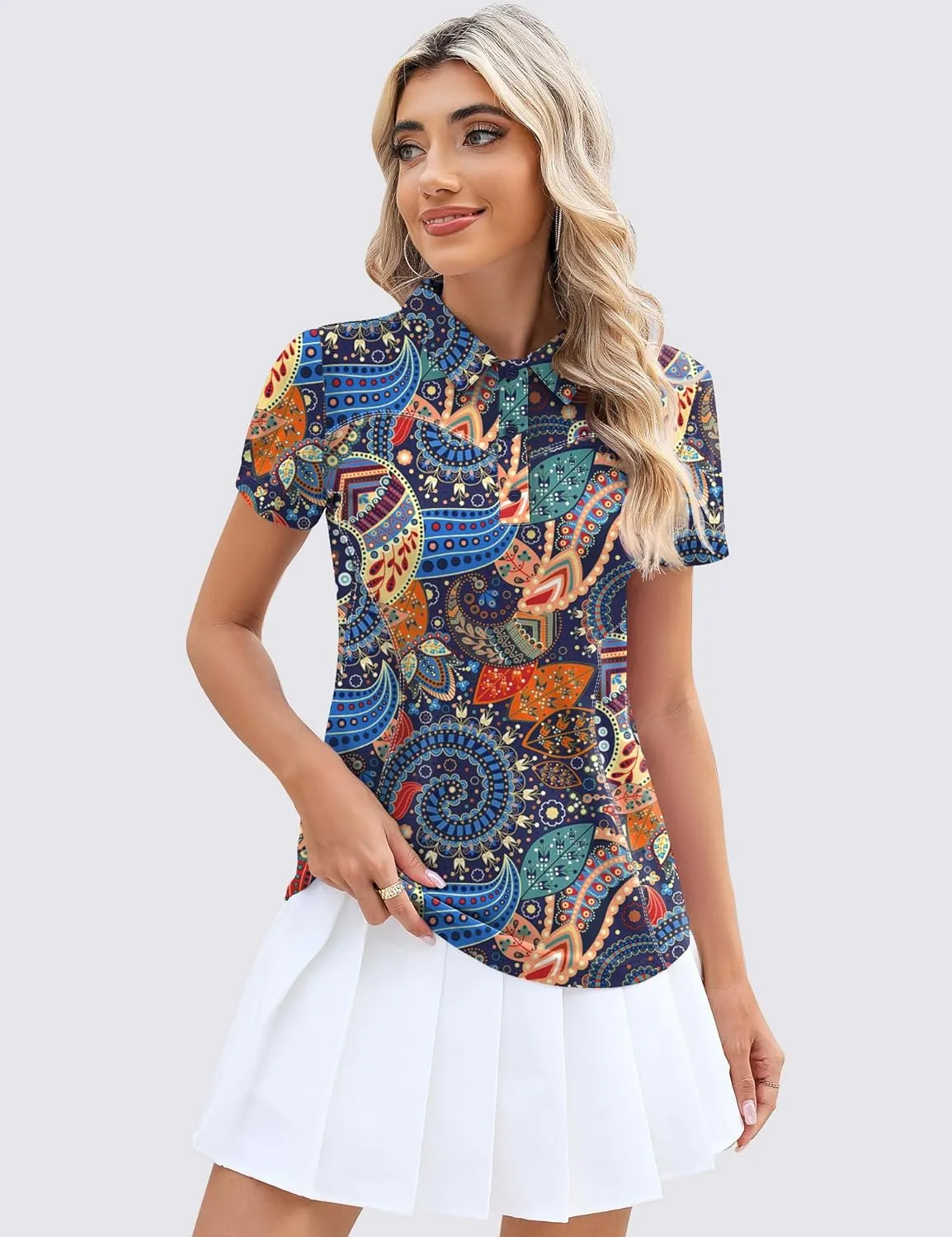 TFSDOD Womens Golf Polo Shirts Collared Short Sleeve T Shirt Lightweight Moisture Wicking Polo Casual 3 Buttons Outfits