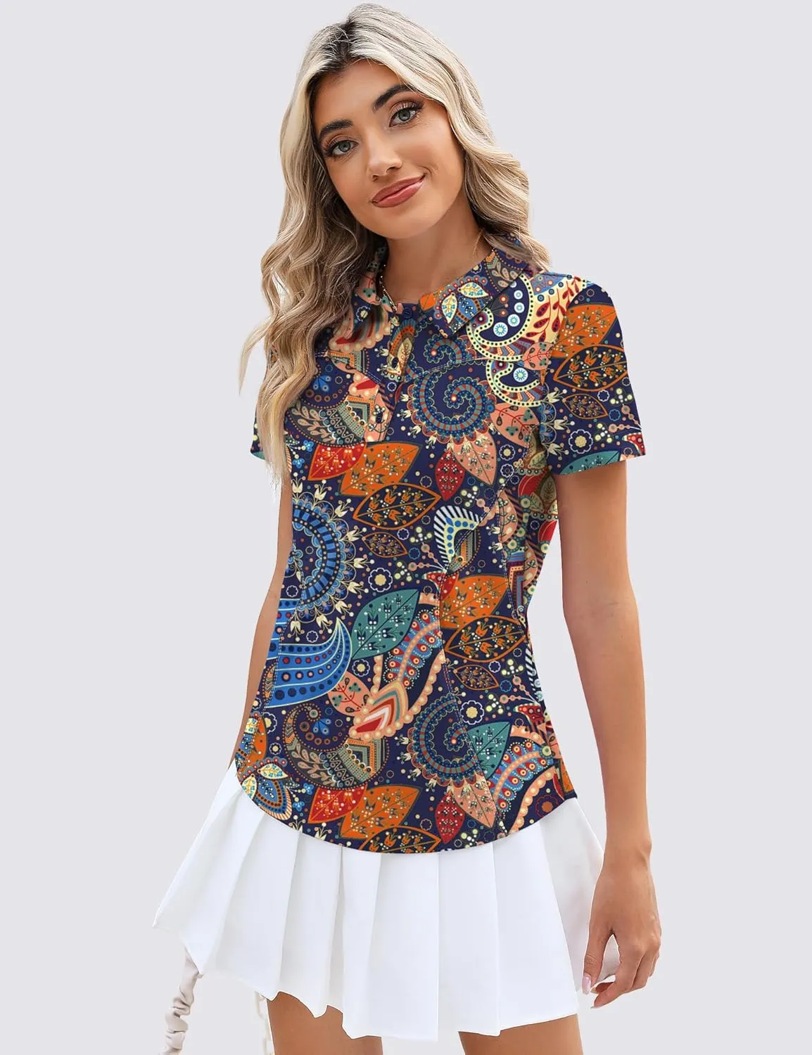 TFSDOD Womens Golf Polo Shirts Collared Short Sleeve T Shirt Lightweight Moisture Wicking Polo Casual 3 Buttons Outfits