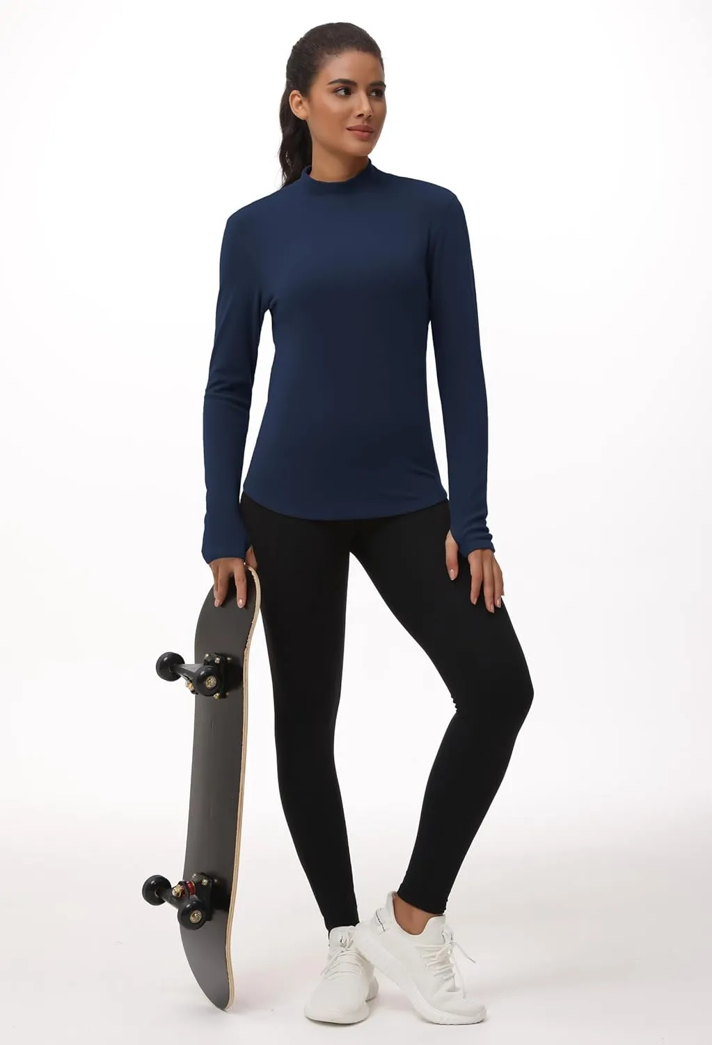THE GYM PEOPLE Fleece Mock Turtleneck Pullover Base Layer Shirts Long Sleeve Workout Tops with Thumb Hole