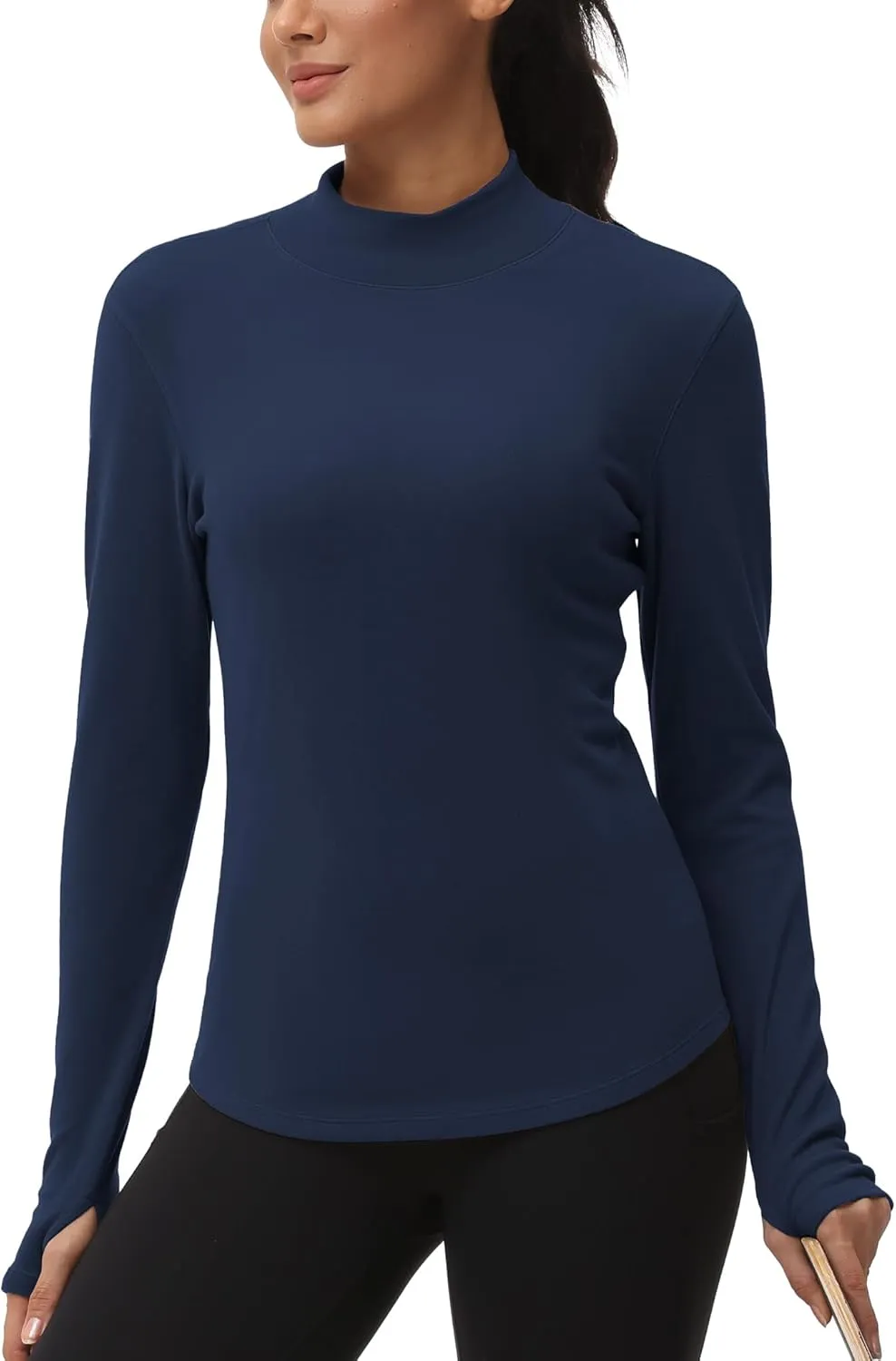 THE GYM PEOPLE Fleece Mock Turtleneck Pullover Base Layer Shirts Long Sleeve Workout Tops with Thumb Hole