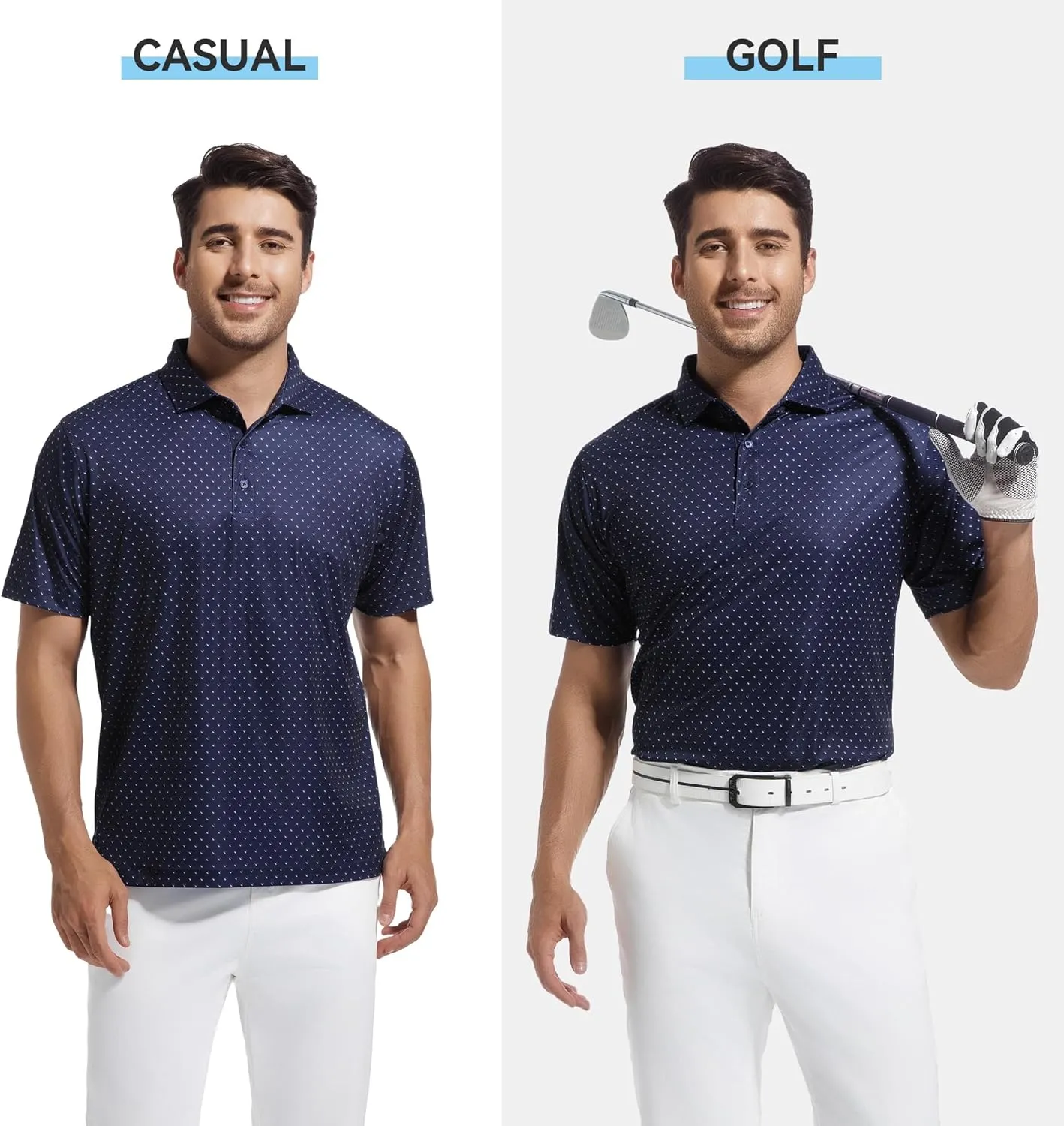 WARHORSEE Mens Golf Shirt Short Sleeve Super Stretch Printed Golf Polo Moisture Wicking Dry Fit Polo Shirts for Men