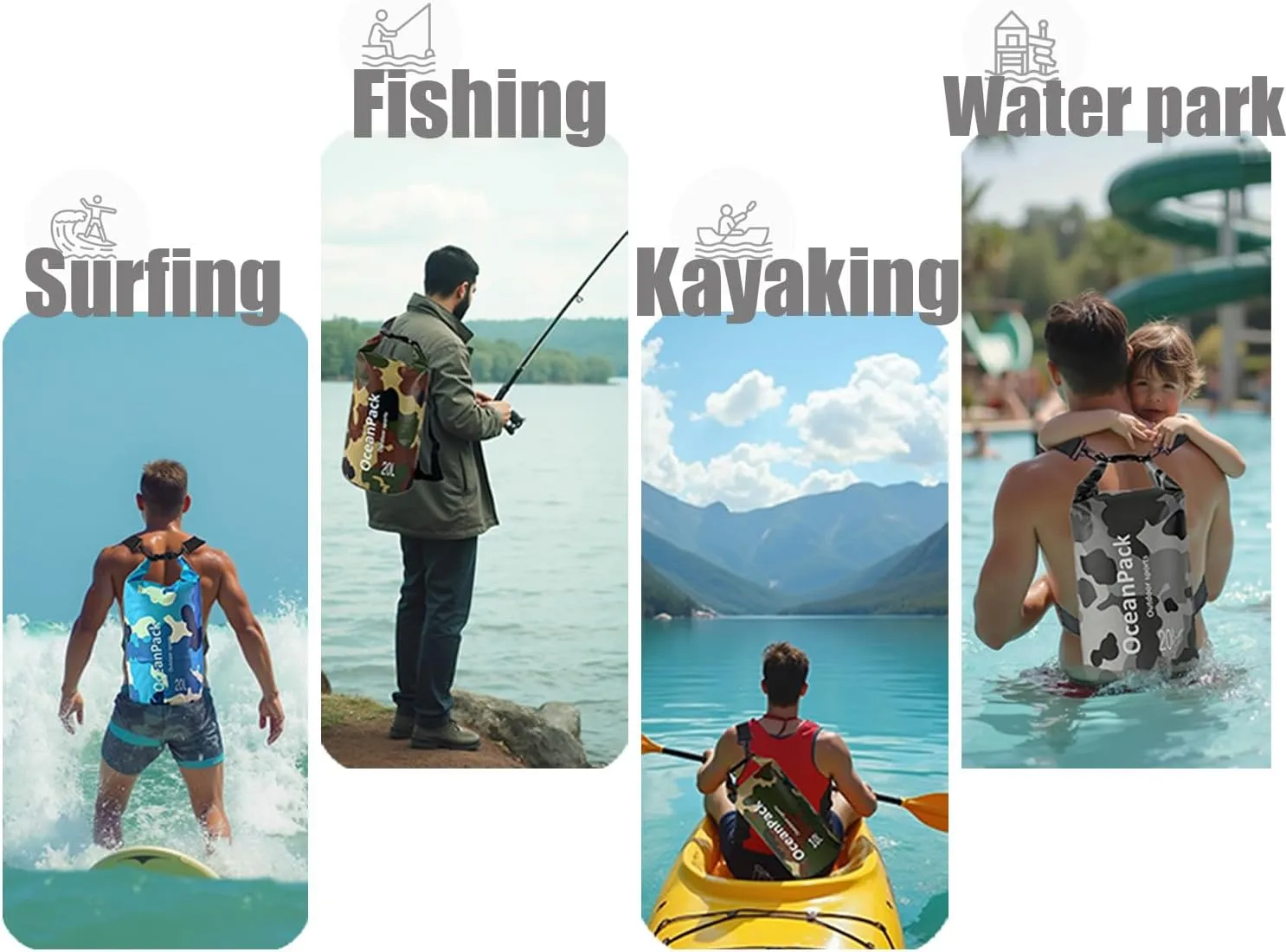 Waterproof Dry Bag 5L/10L/20L for men- PVC Material, Camo Design, Single/Dual Shoulder Straps for Kayaking, Swimming, Beach, Boating & Outdoor Activities (BLUE CAMO, 20L)