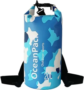 Waterproof Dry Bag 5L/10L/20L for men- PVC Material, Camo Design, Single/Dual Shoulder Straps for Kayaking, Swimming, Beach, Boating & Outdoor Activities (BLUE CAMO, 20L)