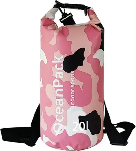 Waterproof Dry Bag 5L/10L/20L for men- PVC Material, Camo Design, Single/Dual Shoulder Straps for Kayaking, Swimming, Beach, Boating & Outdoor Activities (PINK CAMO, 20L)
