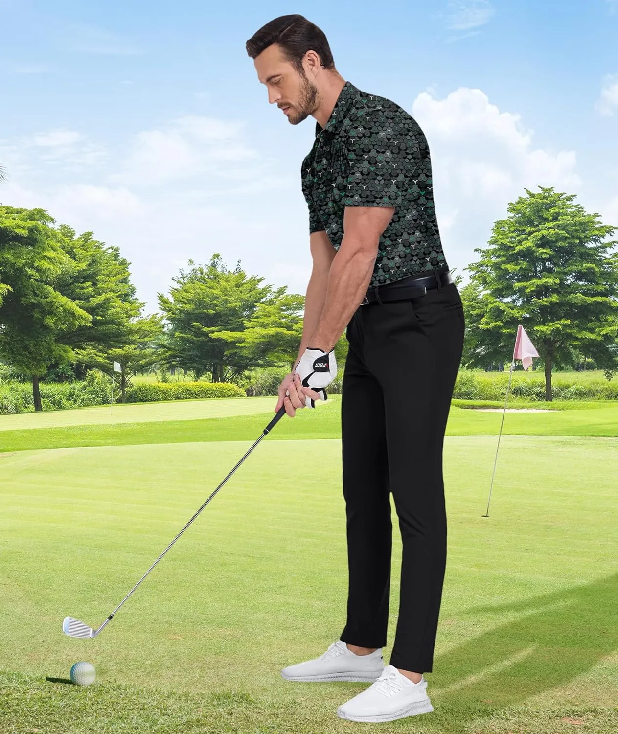 ZITY Men's Golf Shirts Short Sleeve Moisture Wicking Performance Print Patterns Casual Collared Golf Polo Shirt for Men