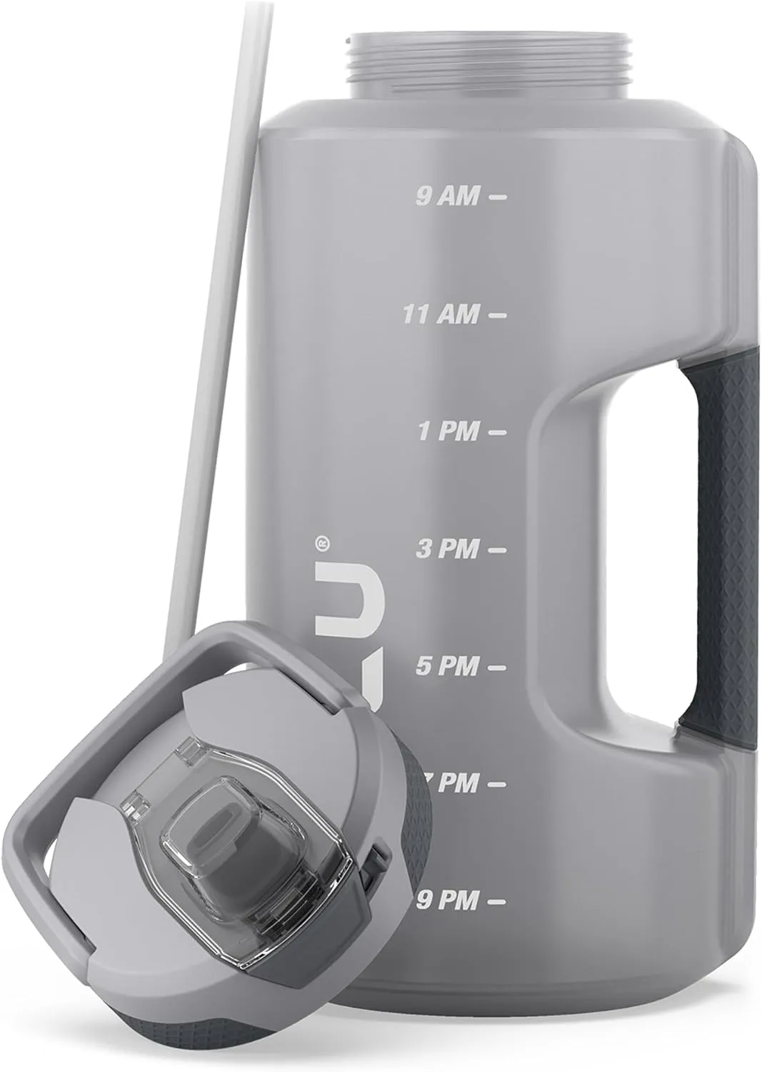 Zulu Goals Gallon 128oz Large Water Bottle Jug with Time Marker & Handle for All Day Hydration | Silicone Soft Straw with Locking Leak-Proof Lid | For Gym, Camping, Workout, and Outdoors | Grey